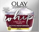 New Olay Regenerist Whip Light as Air Anti-Ageing Moisturizer for Firmer Skin with SPF30, Hyaluronic Acid, 50 ml-BARGAIN